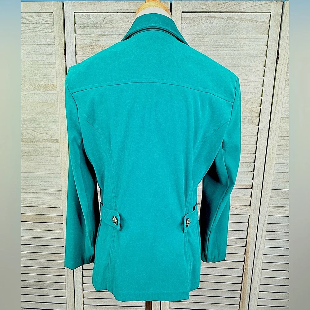 NOTATIONS (Petite) Women's 90's/Y2K Jade Green Blazer with Rhinestone Buttons-MP - Picture 2 of 3